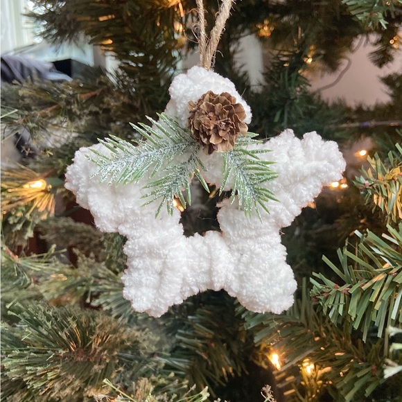 Cozy Chenille Star Ornament with Winter Greenery - Picture 2 of 4